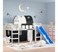 vidaXL Cama Alta Niños con Túnel, Estructura de Cama, Mueble de Dormitorio, Litera para Niños Mayores de 6 Años, Madera Pino Blanco Negro 80x200 cm