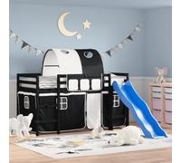 vidaXL Cama Alta Niños con Túnel, Estructura de Cama, Mueble de Dormitorio, Litera para Niños Mayores de 6 Años, Madera Pino Blanco Negro 80x200 cm