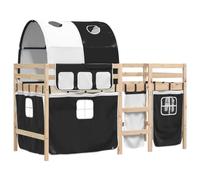 vidaXL Cama alta niños con túnel madera pino blanco negro 80x200 cm, cama alta, cama nido individual, cama litera individual, cama nido