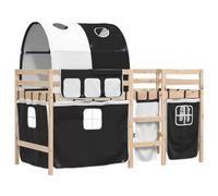 vidaXL Cama alta niños con túnel madera pino blanco negro 90x200 cm, cama alta, cama nido individual, cama litera individual, cama nido