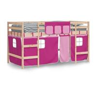 vidaXL Cama Alta para Niños con Cortinas, Cama Nido, Mueble de Dormitorio, Litera para Niños Mayores de 6 Años, Madera de Pino Rosa 80x200 cm