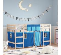 Cama Alta Para Niños Con Cortinas Madera Pino Azul 80x200 Cm Vidaxl