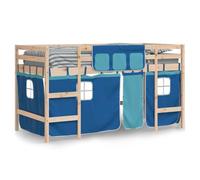 vidaXL Cama Alta para Niños con Cortinas, Cama Nido, Mueble de Dormitorio, Litera para Niños Mayores de 6 Años, Madera de Pino Azul 90x190 cm