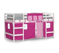 vidaXL Cama Alta para Niños con Cortinas, Cama Nido, Mueble de Dormitorio, Litera para Niños Mayores de 6 Años, Madera de Pino Rosa 80x200 cm