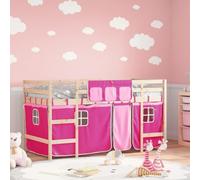 vidaXL Cama Alta para Niños con Cortinas, Cama Nido, Mueble de Dormitorio, Litera para Niños Mayores de 6 Años, Madera de Pino Rosa 90x200 cm