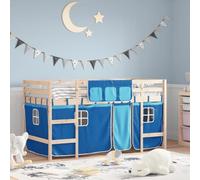 vidaXL Cama Alta para Niños con Cortinas, Cama Nido, Mueble de Dormitorio, Litera para Niños Mayores de 6 Años, Madera de Pino Azul 90x190 cm