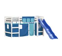 vidaXL Cama Alta para Niños con Cortinas, Estructura de Cama, Mueble de Dormitorio, Litera para Niños Mayores de 6 Años, Madera Pino Azul 90x190 cm