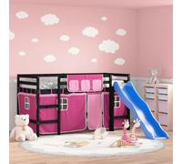 vidaXL Cama Alta para Niños con Cortinas, Estructura de Cama, Mueble de Dormitorio, Litera para Niños Mayores de 6 Años, Madera Pino Rosa 80x200 cm