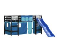 vidaXL Cama Alta para Niños con Cortinas, Estructura de Cama, Mueble de Dormitorio, Litera para Niños Mayores de 6 Años, Madera Pino Azul 80x200 cm
