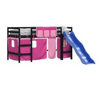 vidaXL Cama Alta para Niños con Cortinas, Estructura de Cama, Mueble de Dormitorio, Litera para Niños Mayores de 6 Años, Madera Pino Rosa 80x200 cm