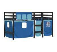 vidaXL Cama alta para niños con cortinas madera pino azul 80x200 cm, cama alta, cama nido individual, cama litera individual, cama nido