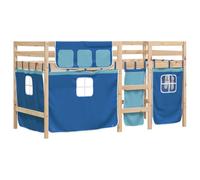 vidaXL Cama Alta para niños con Cortinas Madera Pino Azul 90x190 cm, Cama Alta, Cama Nido Individual, Cama litera Individual, Cama Nido