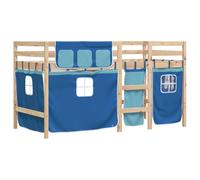 vidaXL Cama alta para niños con cortinas madera pino azul 90x200 cm, cama alta, cama nido individual, cama litera individual, cama nido