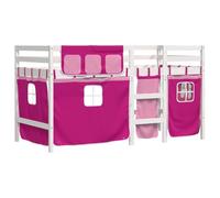 vidaXL Cama alta para niños con cortinas madera pino rosa 90x190 cm, cama alta, cama nido individual, cama litera individual, cama nido