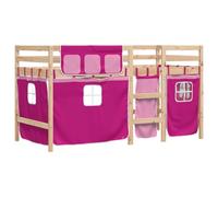 vidaXL Cama alta para niños con cortinas madera pino rosa 90x200 cm, cama alta, cama nido individual, cama litera individual, cama nido