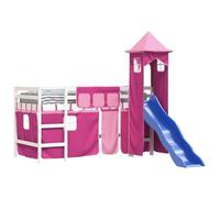 vidaXL Cama Alta para Niños con Torre, Estructura de Cama, Mueble de Dormitorio, Litera para Niños Mayores de 6 Años, Madera Pino Rosa 90x190 cm