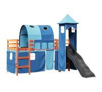 vidaXL Cama alta para niños con torre madera pino azul 80x200 cm, cama alta, cama nido individual, cama litera individual, cama nido