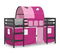 vidaXL Cama Alta para Niños con Túnel, Cama Nido, Mueble de Dormitorio, Litera para Niños Mayores de 6 Años, Madera de Pino Rosa 90x200 cm