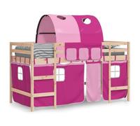 vidaXL Cama Alta para Niños con Túnel, Cama Nido, Mueble de Dormitorio, Litera para Niños Mayores de 6 Años, Madera de Pino Rosa 90x190 cm