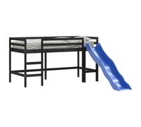 vidaXL Cama Alta para Niños Tobogán, Somier Infantil, Cama Nido, Estructura de Cama para Niños Mayores de 6 Años, Madera Maciza Pino Negro 80x200 cm