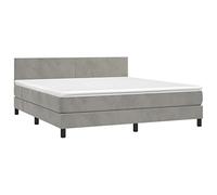vidaXL Cama Box Spring Colchón y LED Somier Cama de Matrimonio Estructura Mueble Dormitorio Habitación Interior Terciopelo Gris Claro 160x200 cm