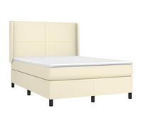 vidaXL Cama Box Spring Colchón y LED Somier Cama de Matrimonio Estructura Mueble Dormitorio Habitación Interior Cuero Sintético Crema 140x200 cm