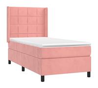 vidaXL Cama Box Spring Colchón y LED Somier Cama Individual Estructura Mueble Dormitorio Habitación Interior Terciopelo Rosa 100x200 cm