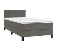 vidaXL Cama Box Spring Colchón y LED Somier Cama Individual Estructura Mueble Dormitorio Habitación Interior Terciopelo Gris Oscuro 90x200 cm