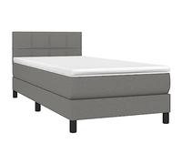vidaXL Cama Box Spring Colchón y Luces LED Somier Cama Individual Estructura Mueble Dormitorio Habitación Interior Tela Gris Oscuro 90x190 cm