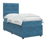 vidaXL Cama Box Spring con colchón Azul 100 x 200 cm Terciopelo, Cama Moderna, Base de resortes, Ajustable con colchón, Marco de diseño, Descanso cómodo en casa