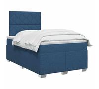 vidaXL Cama Box Spring con colchón con cabecera Azul 120 x 190 cm Tela, Muebles de Dormitorio, Cama Moderna, somier, Marco Ajustable, Comodidad al Dormir, Estilo para casa