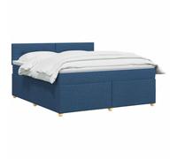 vidaXL Cama Box Spring con colchón con cabecera Azul 160 x 200 cm Tela, Cama Moderna con somier, cabecero Ajustable, colchón Firme, Mueble Ideal para Dormir Bien