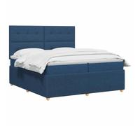 vidaXL Cama Box Spring con colchón con cabecera Azul 160 x 200 cm Tela, Dormitorio Moderno, Cama tapizada, cabecera Ajustable, colchón de resortes, Base de Listones cómoda
