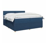 vidaXL Cama Box Spring con colchón con cabecera Azul 200 x 200 cm Tela, Cama Moderna con Resorte, cabecero Ajustable, Marco Acolchado, solución de colchón Firme y cómodo