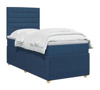 vidaXL Cama Box Spring con colchón con cabecera Azul 90 x 190 cm Tela, Dormitorio Moderno, Cama tapizada, cabecera Ajustable, colchón de resortes, Base de Listones cómoda