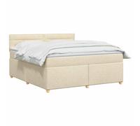 vidaXL Cama Box Spring con colchón Crema 140 x 200 cm Tela, Cama Moderna con somier, cabecero Ajustable, colchón Firme, Mueble Ideal para Dormir Bien