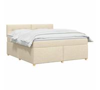 vidaXL Cama Box Spring con colchón Crema 180 x 200 cm Tela, Cama Moderna con somier, cabecero Ajustable, colchón Firme, Mueble Ideal para Dormir Bien