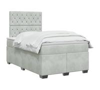 vidaXL Cama Box Spring con colchón Gris Claro 120 x 190 cm Terciopelo, Cama Moderna para Dormitorio, Terciopelo, cabecera Ajustable, colchón Firme, sueño reparador, Ideas de Muebles
