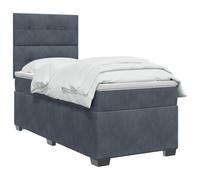 vidaXL Cama Box Spring con colchón Gris Oscuro 90 x 200 cm Terciopelo, Cama Moderna para Dormitorio, Terciopelo, cabecera Ajustable, colchón Firme, sueño reparador, Ideas de Muebles
