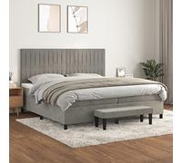 vidaXL Cama Box Spring con Colchón Somier Cama de Matrimonio Base Estructura Mueble Dormitorio Habitación Interior Terciopelo Gris Claro 200x200 cm