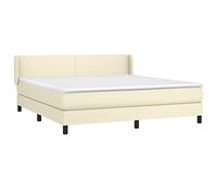 vidaXL Cama Box Spring con Colchón Somier Cama de Matrimonio Base Estructura Mueble Dormitorio Habitación Interior Cuero Sintético Crema 160x200 cm