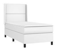 vidaXL Cama Box Spring con Colchón Somier Cama Individual Estructura Base Mueble Dormitorio Habitación Interior Cuero Sintético Blanco 90x190 cm