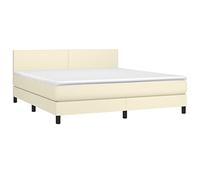 vidaXL Cama Box Spring con Colchón Viscoelástico Espuma Protector Muelles Ensacados Adaptable Reversible Cuero Sintético Crema 180x200 cm