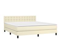 vidaXL Cama Box Spring con Colchón Viscoelástico Espuma Protector Muelles Ensacados Adaptable Reversible Cuero Sintético Crema 180x200 cm