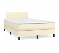 vidaXL Cama Box Spring con Colchón Viscoelástico Espuma Protector Muelles Ensacados Adaptable Reversible Cuero Sintético Crema 120x200 cm