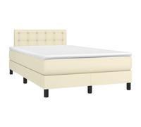 vidaXL Cama Box Spring con Colchón Viscoelástico Espuma Protector Muelles Ensacados Adaptable Reversible Cuero Sintético Crema 120x200 cm