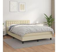 vidaXL Cama Box Spring con Colchón Viscoelástico Espuma Protector Muelles Ensacados Adaptable Reversible Cuero Sintético Crema 140x190 cm