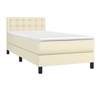 vidaXL Cama Box Spring con Colchón Viscoelástico Espuma Protector Muelles Ensacados Adaptable Reversible Cuero Sintético Crema 80x200 cm