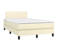vidaXL Cama Box Spring con Colchón Viscoelástico Espuma Protector Muelles Ensacados Adaptable Reversible Cuero Sintético Crema 120x200 cm