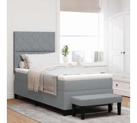 vidaXL Cama Box Spring con Colchón y Banco Gris Claro Individual 90X190 cm Muebles de Dormitorio Moderno Diseño Ergonómico Soporta hasta 220 lbs Construcción Robusta Fácil Mantenimiento Funda con Cre
